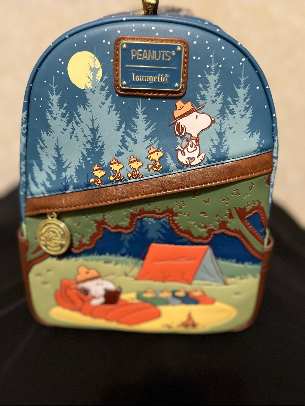 Loungefly Peanuts Snoopy Camping Mini Backpack - Blue, Green & Brown